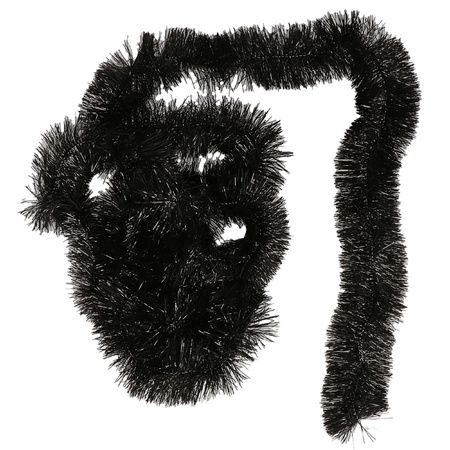 Decoris kerstslinger - zwart - 270 x 7 cm - folie/tinsel - lametta kerstboomversiering