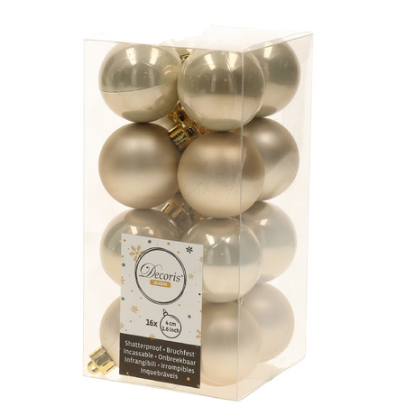 16x Light pearl Christmas baubles 4 cm plastic matte/shiny