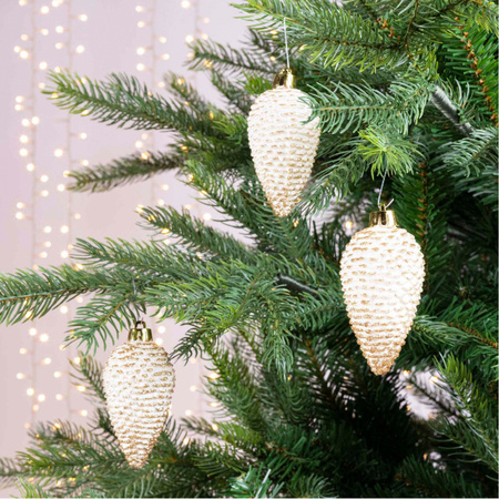 6x Cream white glitter pines hangers 8 cm