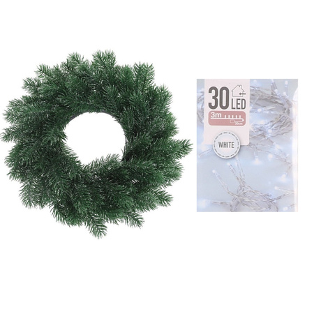 Christmas pine wreath 35 cm including clear white christmas lights