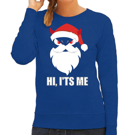 Devil Santa Kerst sweater / Kerst outfit Hi its me blauw voor dames