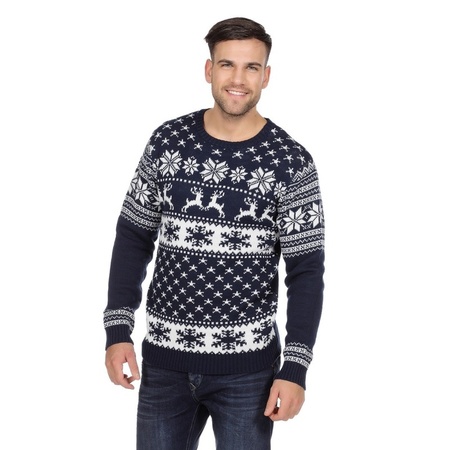 Dark blue Christmas jumper with reindeers for men