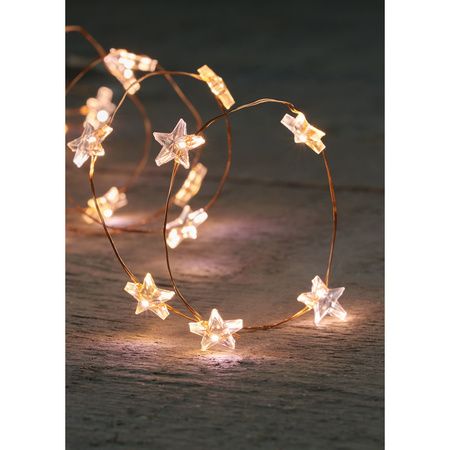 Silver LED wire stars with timer white 1 meter