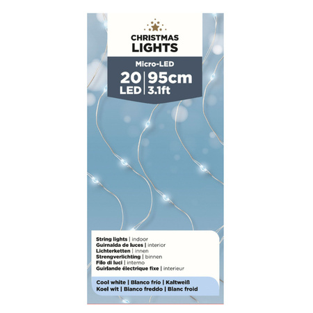 Draadverlichting zilverdraad 20 witte lampjes - 95 cm