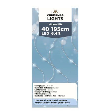 Draadverlichting zilverdraad 40 witte lampjes - 195 cm