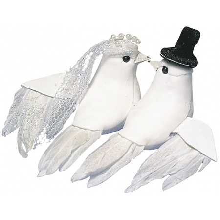 White doves bride and groom 8 cm