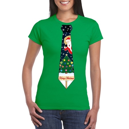 Christmas t-shirt green green Christmas tree tie for ladies
