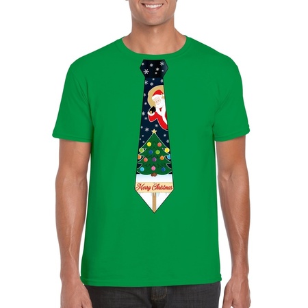 Christmas t-shirt green with Christmas tree tie for men