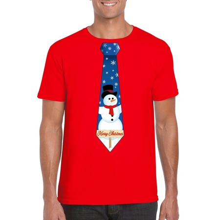 Christmas t-shirt  red snowman tie for men