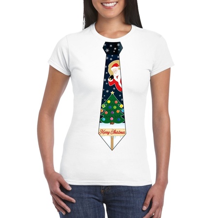 Christmas t-shirt white Christmas tree tie for ladies