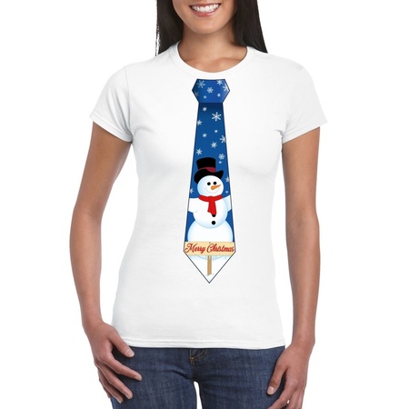 Christmas t-shirt  white snowman tie for ladies