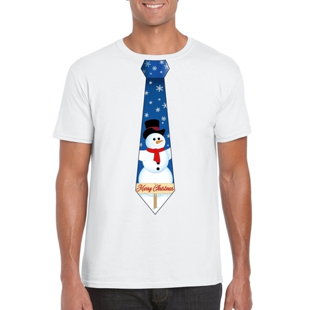 Christmas t-shirt  white snowman tie for men