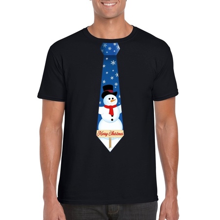 Fout kerst t-shirt zwart met sneeuwpop stropdas voor heren