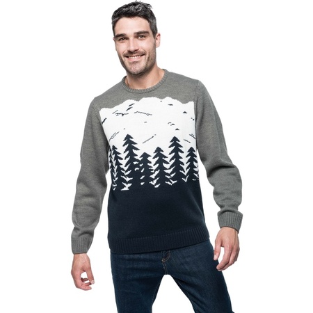 Ugly knitted Christmas sweater navy/grey with trees for men
