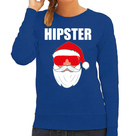 Christmas sweater / Christmas sweater Hipster Santa blue for women