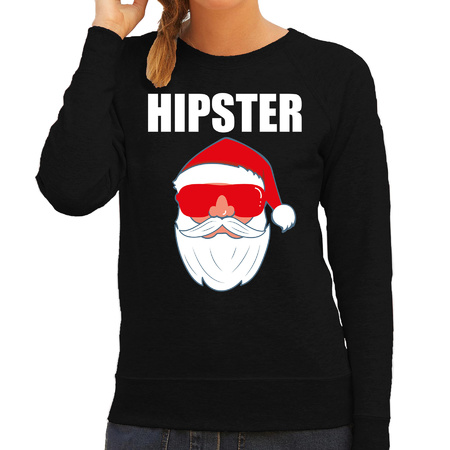 Christmas sweater / Christmas sweater Hipster Santa black for women