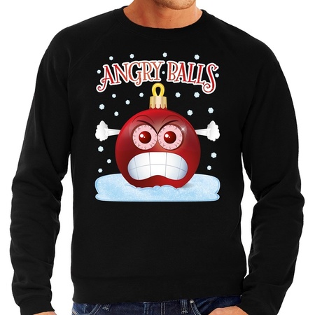 Foute kerst sweater / trui Angry balls zwart heren