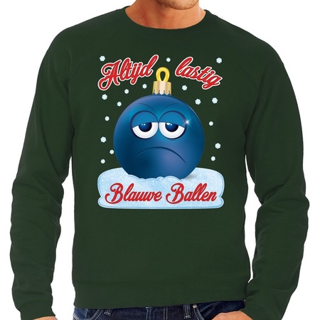 Christmas t-sweater Blauwe ballen green for men