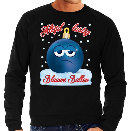 Foute kerst sweater / trui Blauwe ballen zwart voor heren