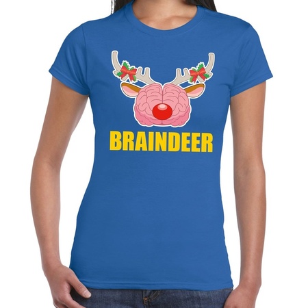 Foute Kerst t-shirt braindeer blauw voor dames