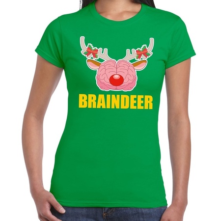 Foute Kerst t-shirt braindeer groen voor dames