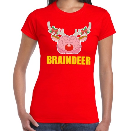Foute Kerst t-shirt braindeer rood voor dames