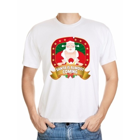 Ugly Christmas t-shirt Santa is almost coming for men
