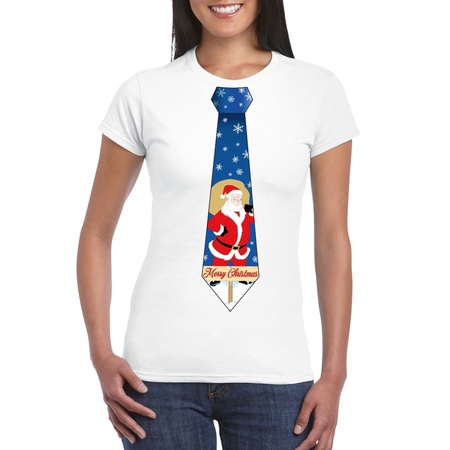 Christmas shirt with tie and santa white for women