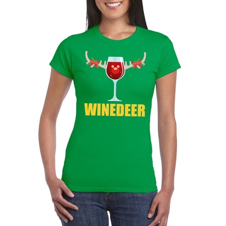 Foute Kerst t-shirt Winedeer groen voor dames