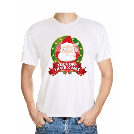 Foute Kerst t-shirt wit Fuck off I hate x-mas heren