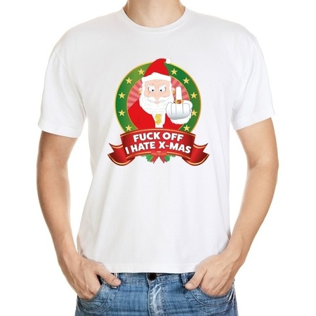 Ugly Christmas t-shirt white Fuck off I hate x-mas for men