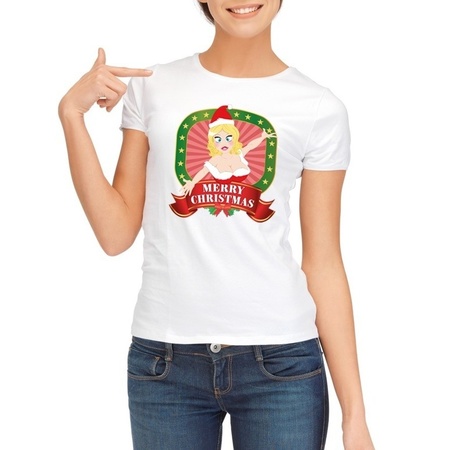 Foute kerst t-shirt wit merry christmas voor dames