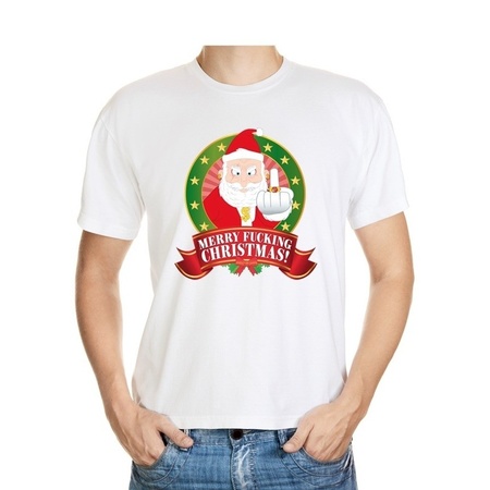 Ugly Christmas t-shirt white Merry Fucking Christmas for men
