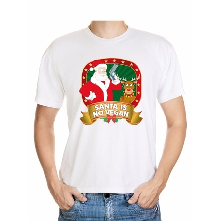 Ugly Christmas t-shirt white Santa is no vegan for men