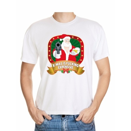 Foute Kerst t-shirt wit X-mas is fucking expensive voor heren