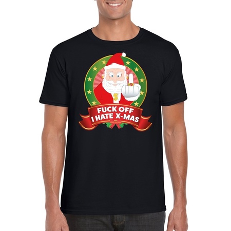 Ugly Christmas t-shirt black Fuck off I hate x-mas for men