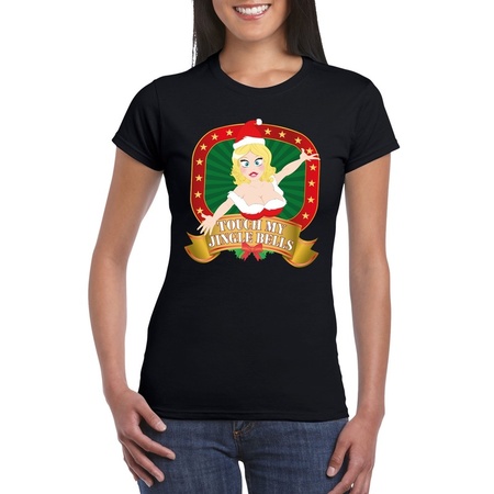 Ugly Christmas t-shirt black for ladies Touch my jingle bells