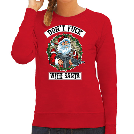 Foute Kerstsweater / outfit Dont fuck with Santa rood voor dames