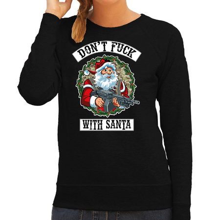 Foute Kerstsweater / outfit Dont fuck with Santa zwart voor dames