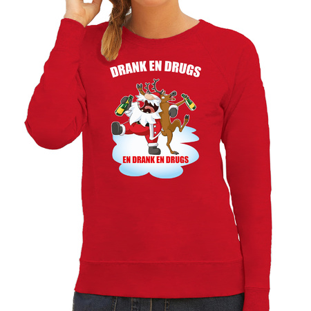 Foute Kerstsweater / outfit Drank en drugs rood voor dames