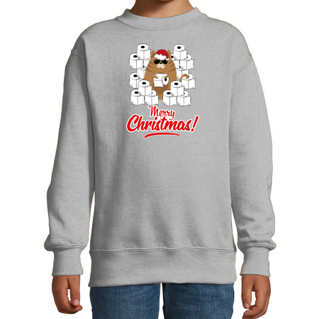 Christmas sweater with a hoarding cat grey for kids