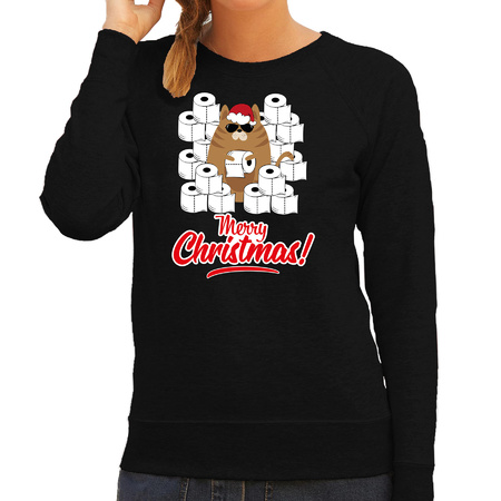 Christmas sweater with a hoarding cat black for women