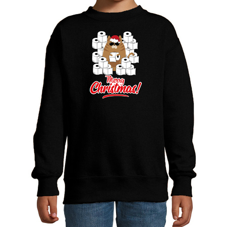 Christmas sweater with a hoarding cat black for kids