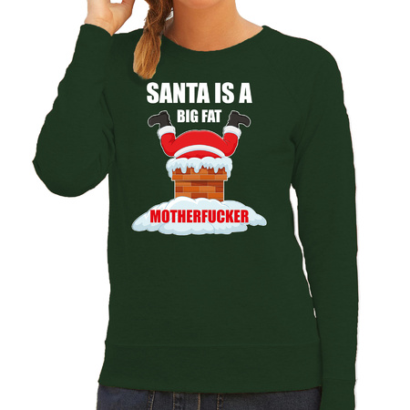 Christmas sweater Santa is a big fat motherfucker green for women