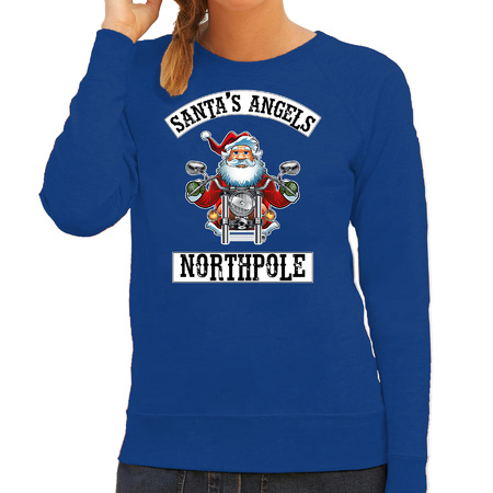 Foute Kerstsweater / outfit Santas angels Northpole blauw voor dames