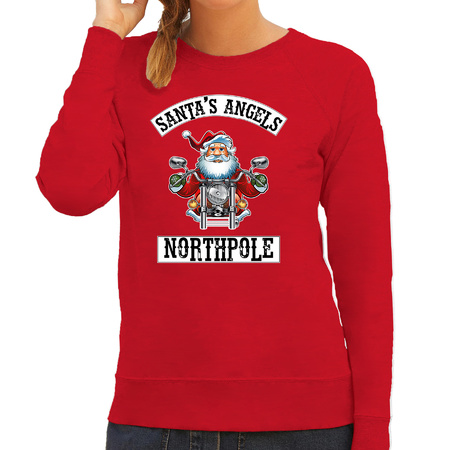 Foute Kerstsweater / outfit Santas angels Northpole rood voor dames