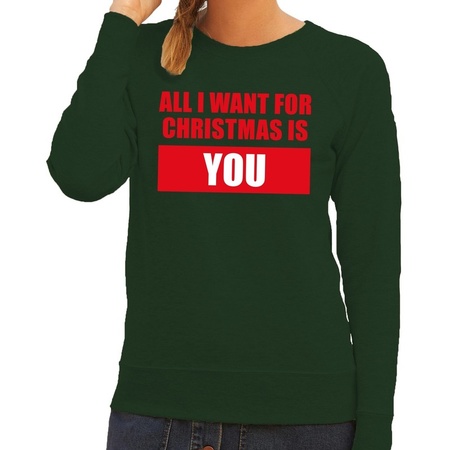Foute kersttrui All I Want For Christmas Is You groen dames
