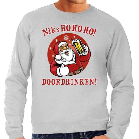 Christmas sweater doordrinken bier grey for men