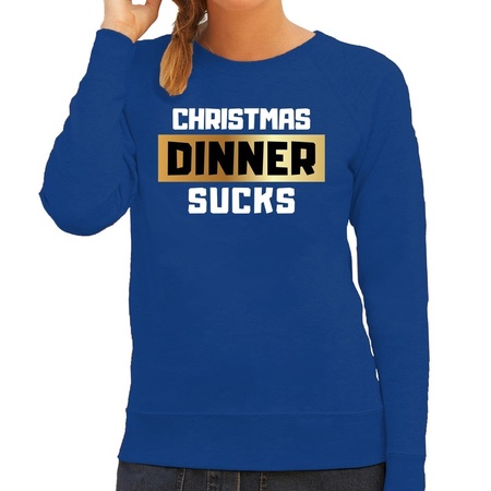 Foute Kersttrui Christmas dinner sucks blauw voor dames
