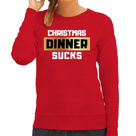 Foute Kersttrui Christmas dinner sucks rood voor dames
